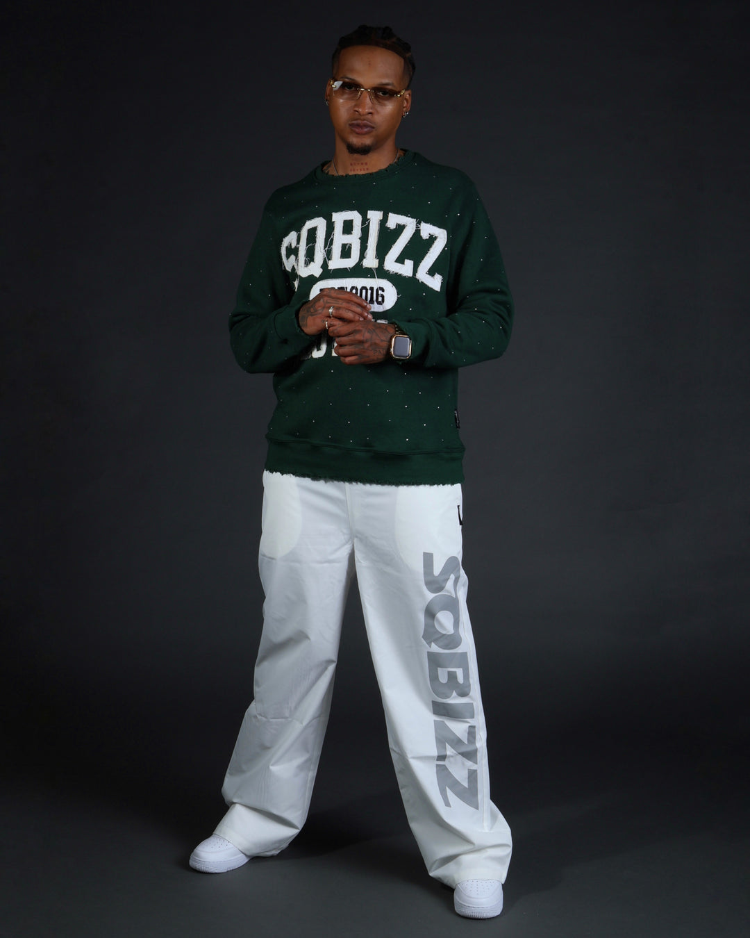 Stud Sweater in Darkgreen/White