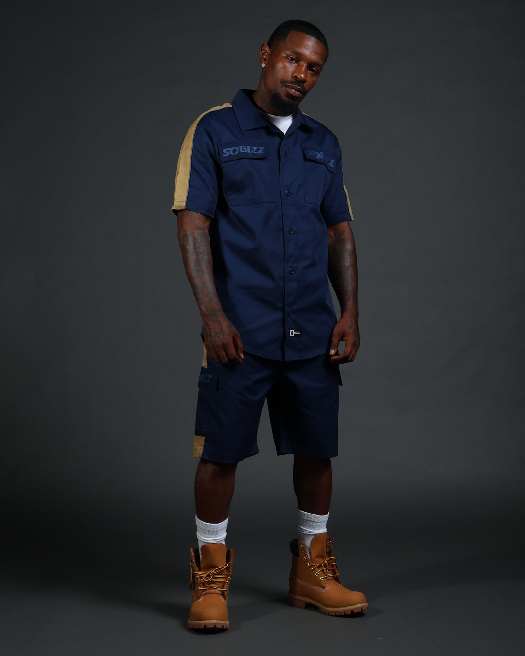 V2 Hussle Shirt in Navy/Khaki