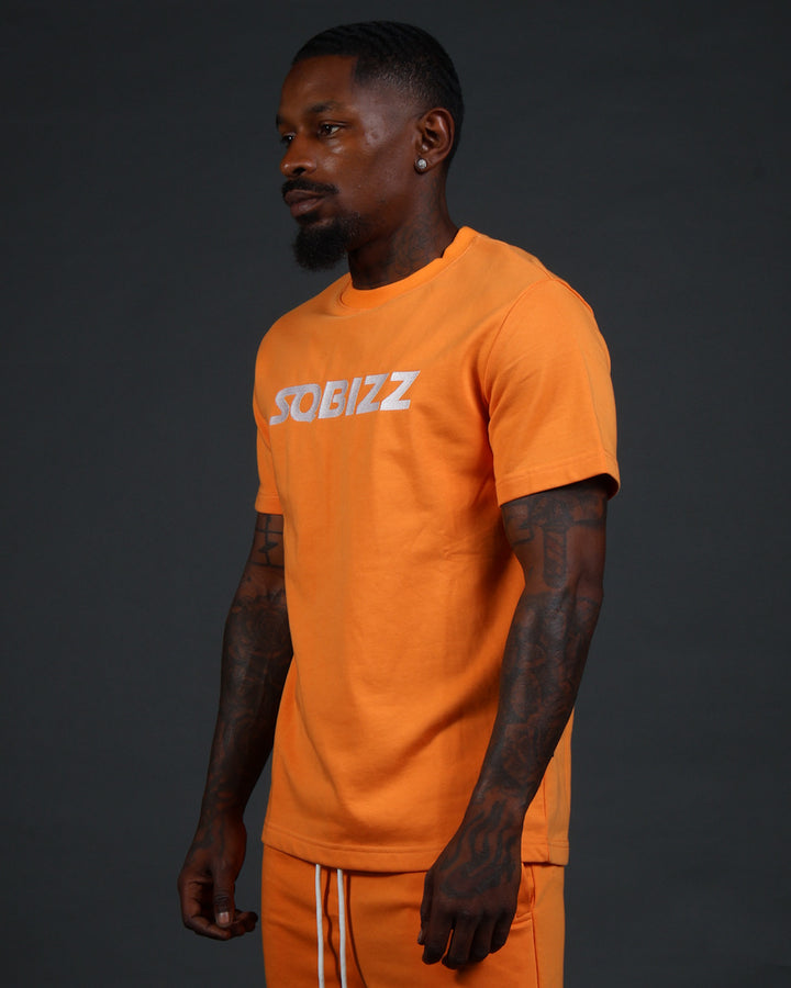 Centre Tee in Orange/White