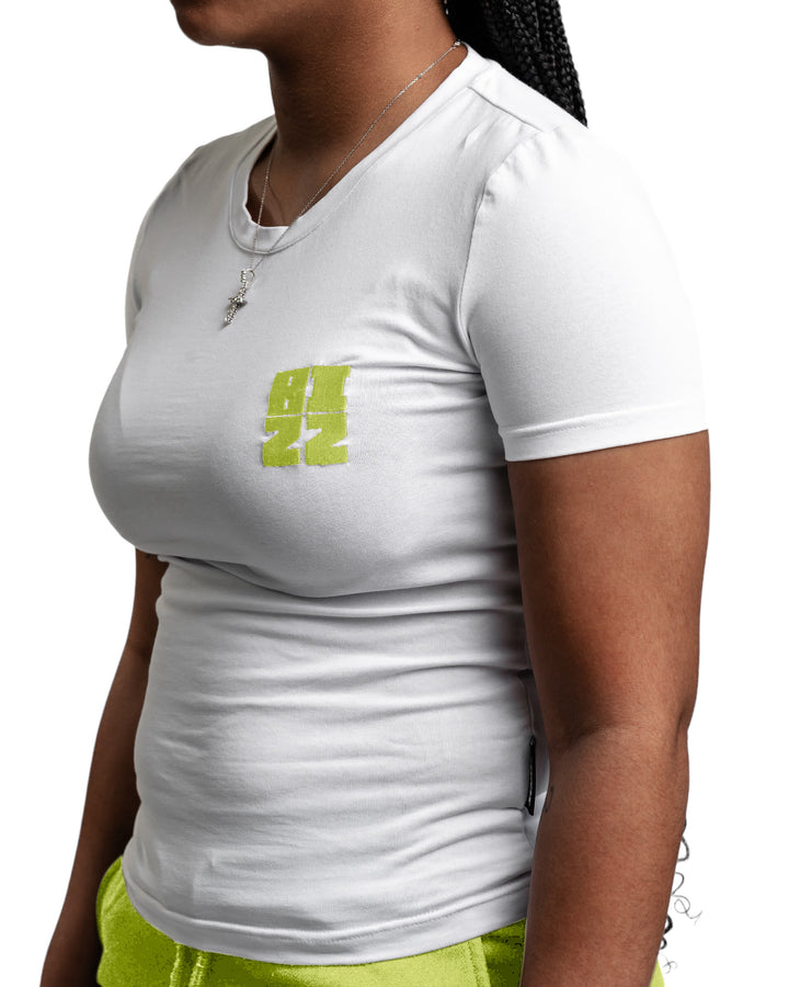 Women Bizz Tee in White/Light Green