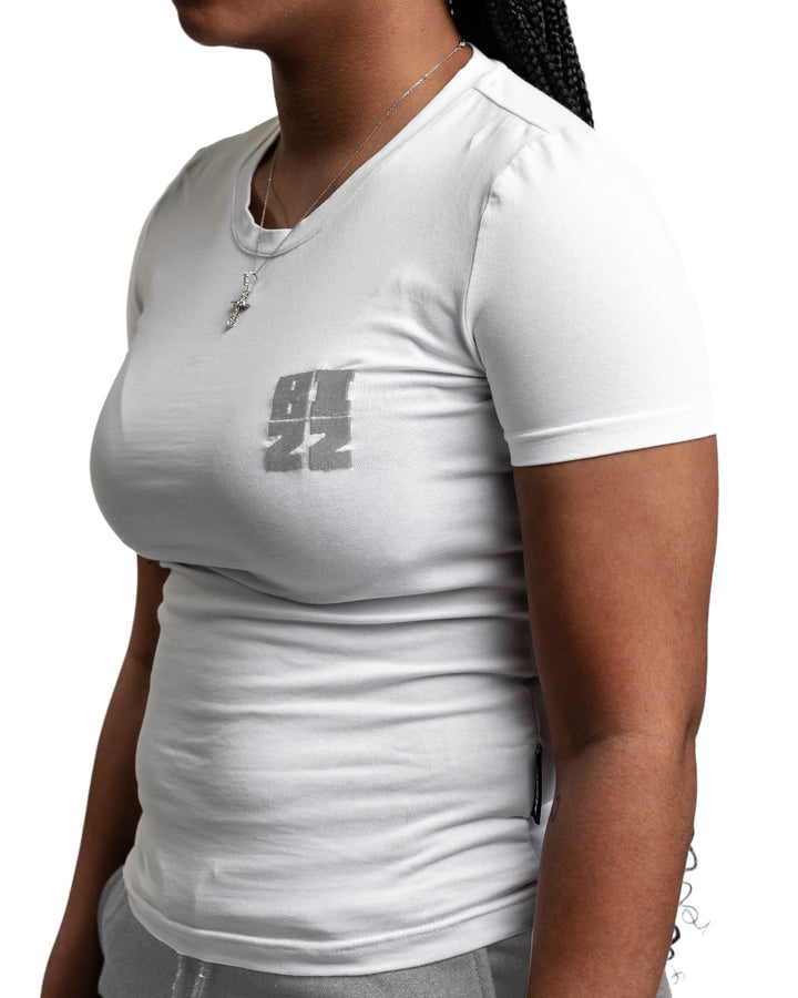 Women Bizz Tee in White/Grey