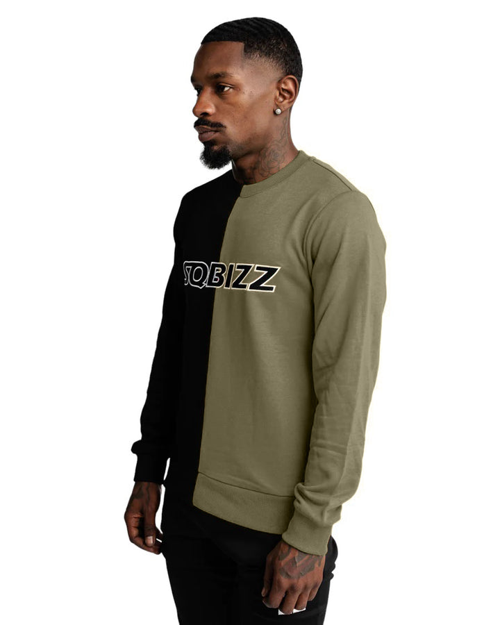 Split Sweater in Black/Olive