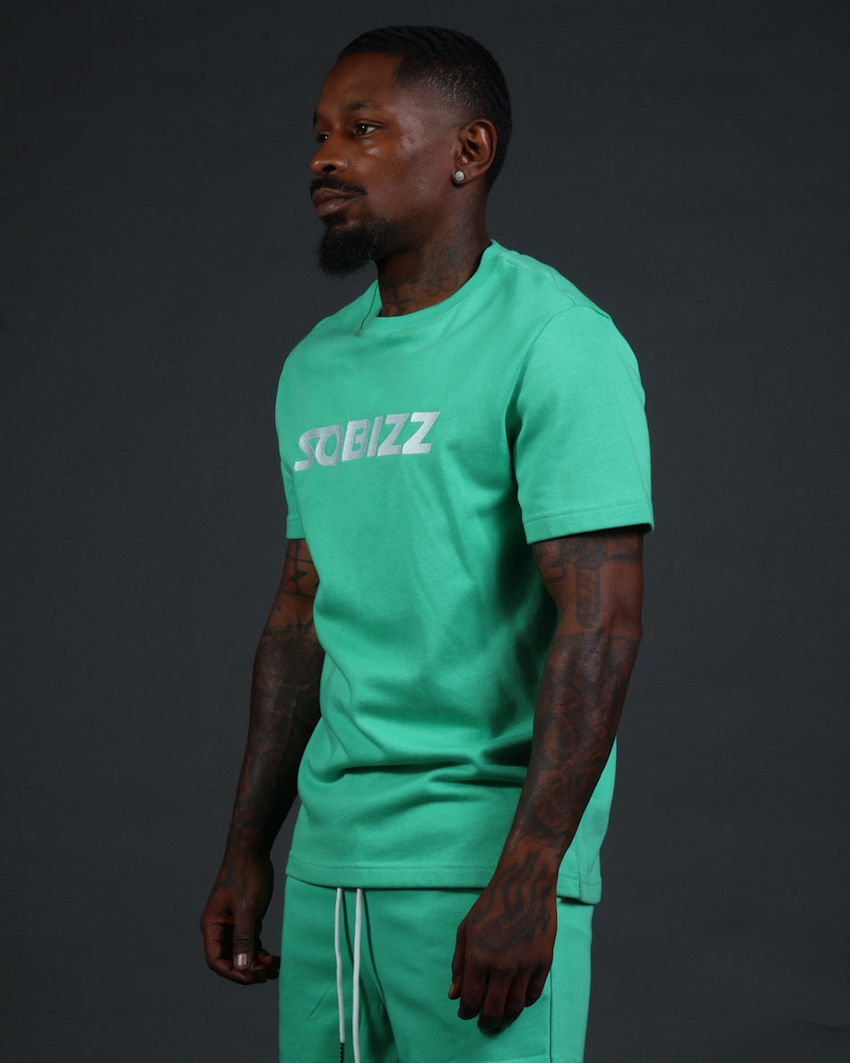 Centre Tee in Mint Green/White