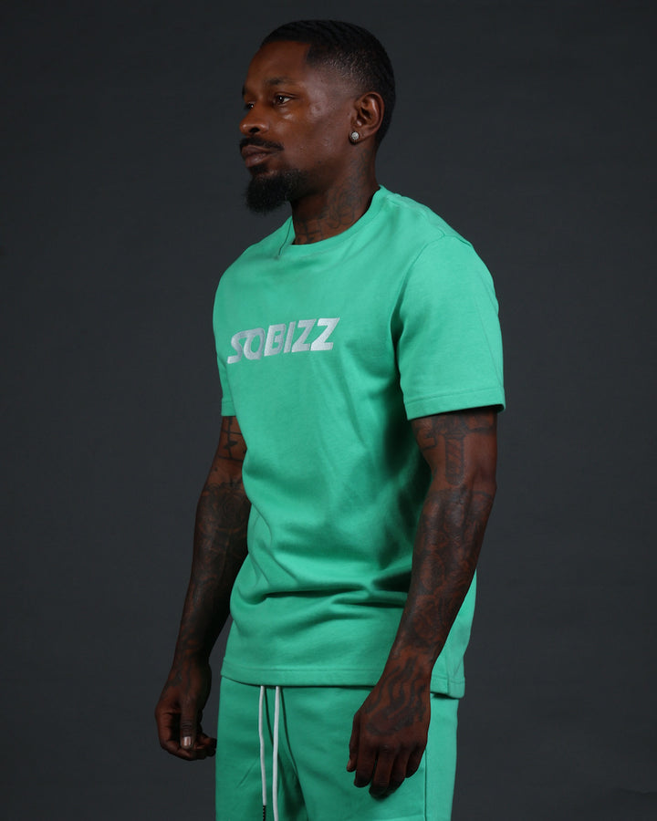 Centre Tee in Mint Green/White