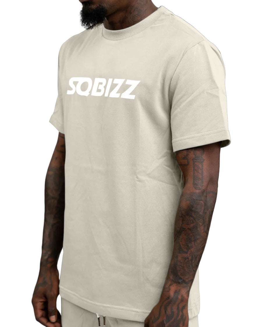 Centre Tee in Cream/White