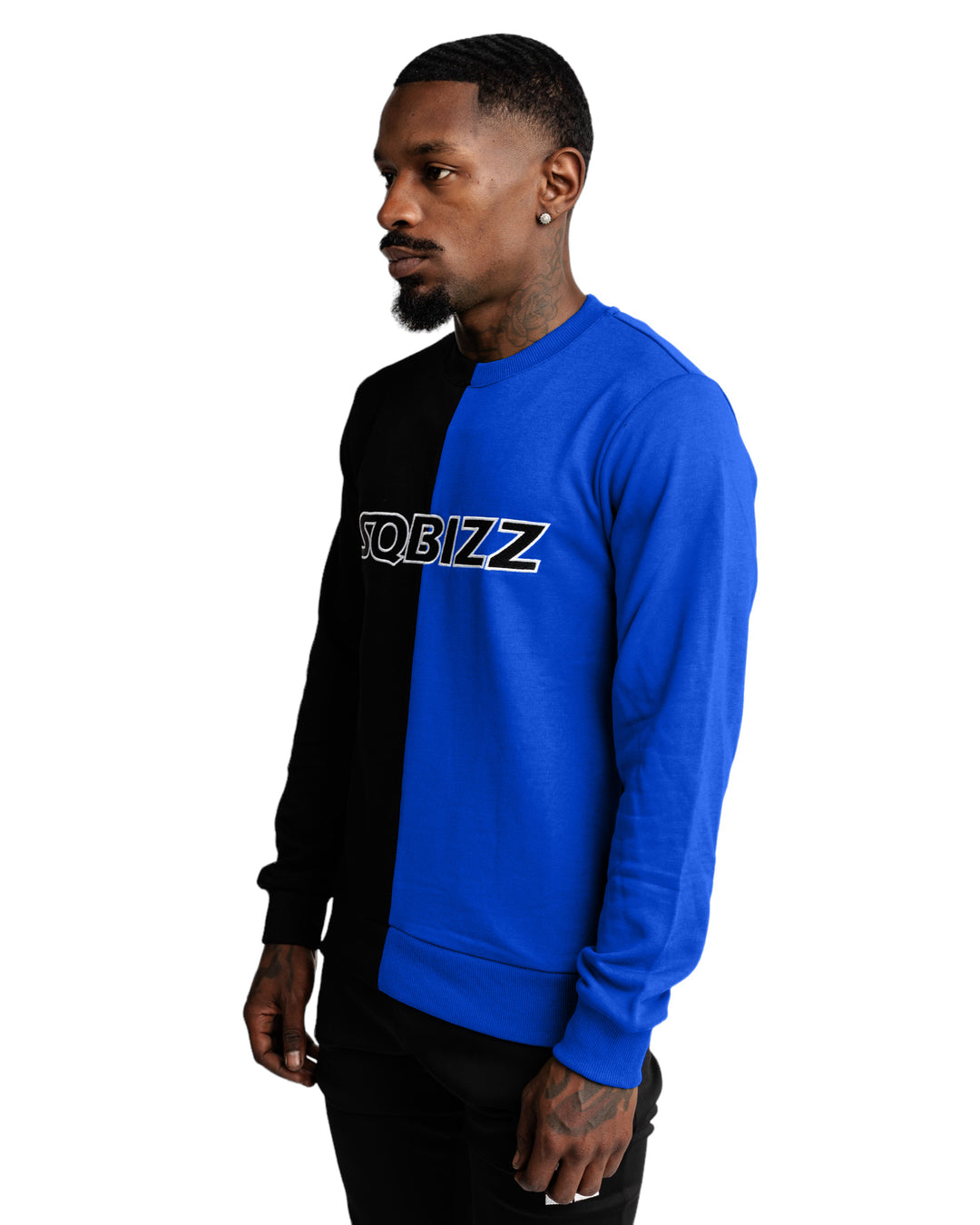 Split Sweater in Black/Royal
