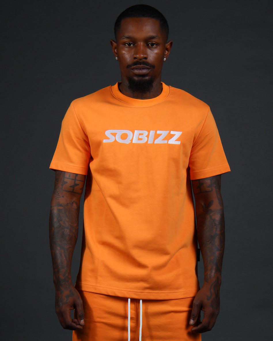 Centre Tee in Orange/White