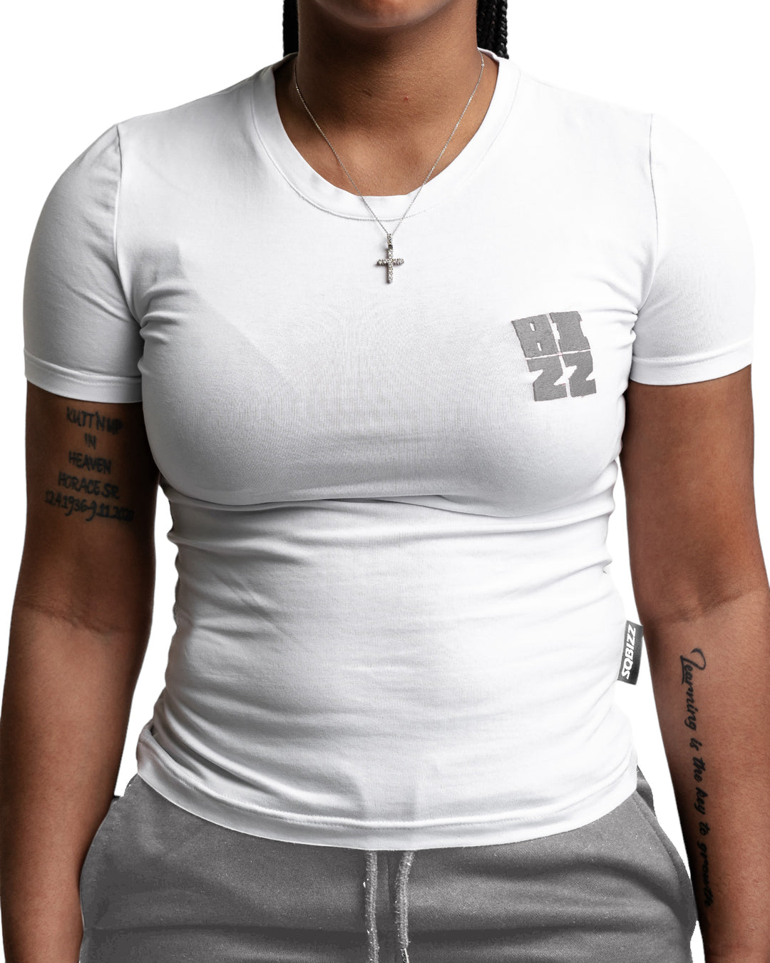 Women Bizz Tee in White/Grey