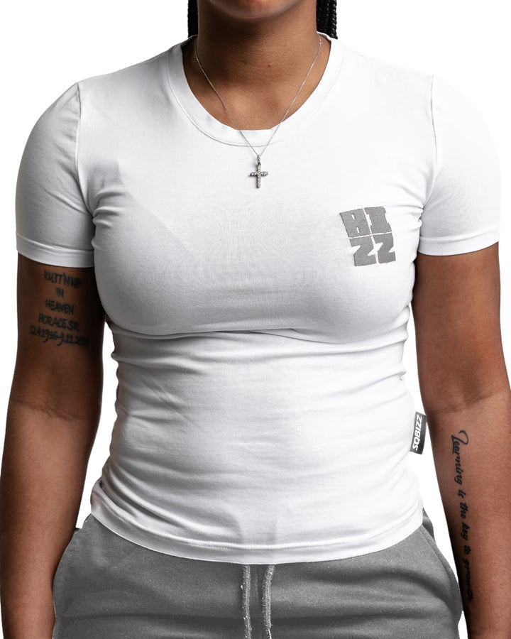 Women Bizz Tee in White/Grey