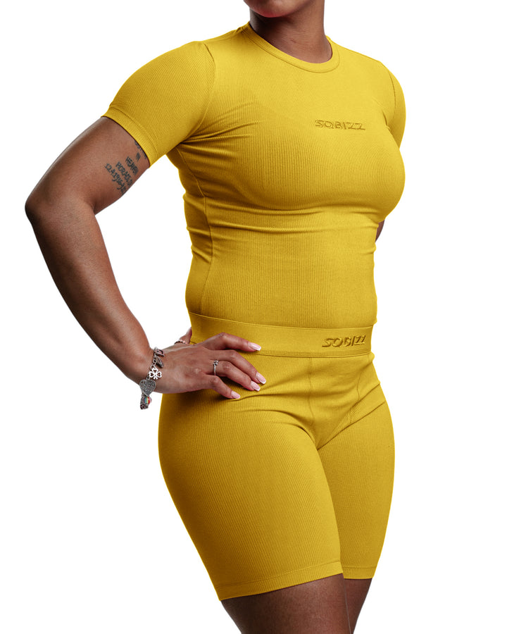 Women Essential Biker Tights in Gold