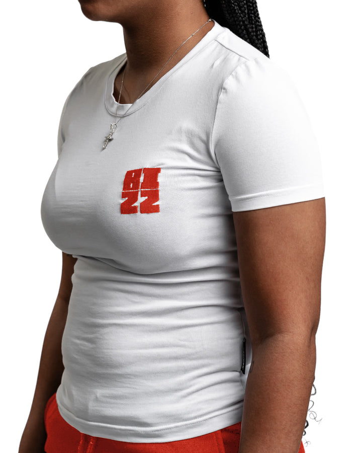 Women Bizz Tee in White/Burnt Orange
