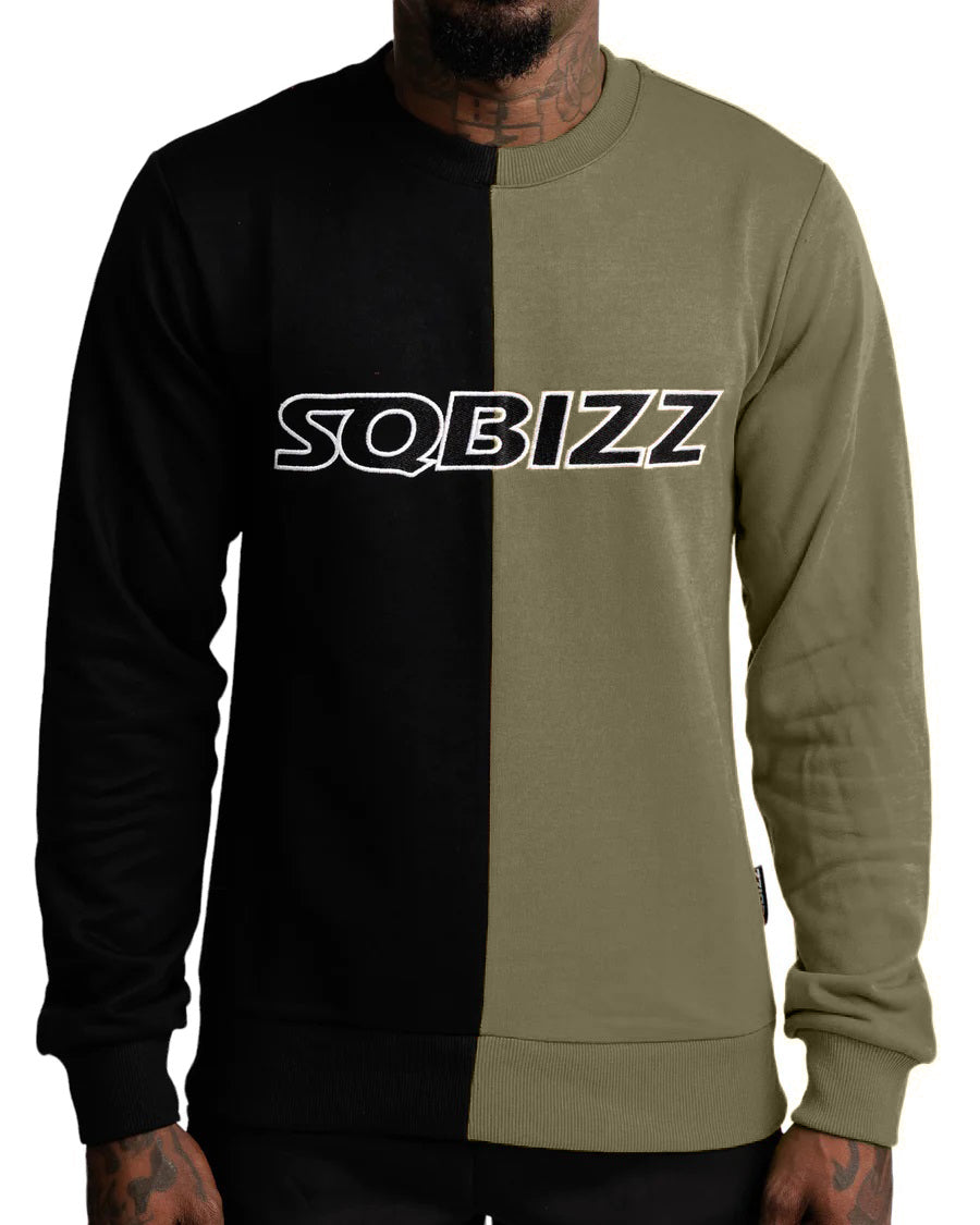 Split Sweater in Black/Olive