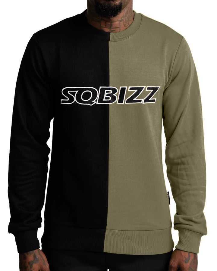 Split Sweater in Black/Olive