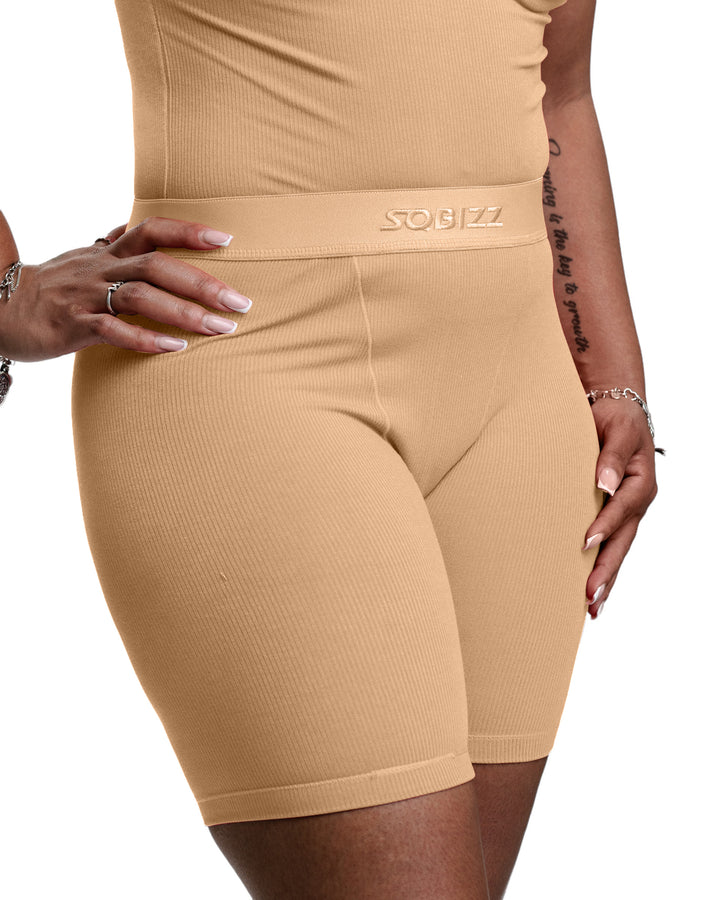 Women Essential Biker Tights in Tan