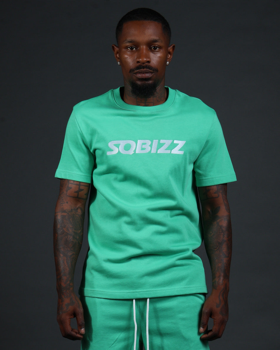 Centre Tee in Mint Green/White