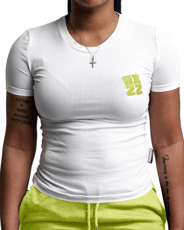 Women Bizz Tee in White/Light Green