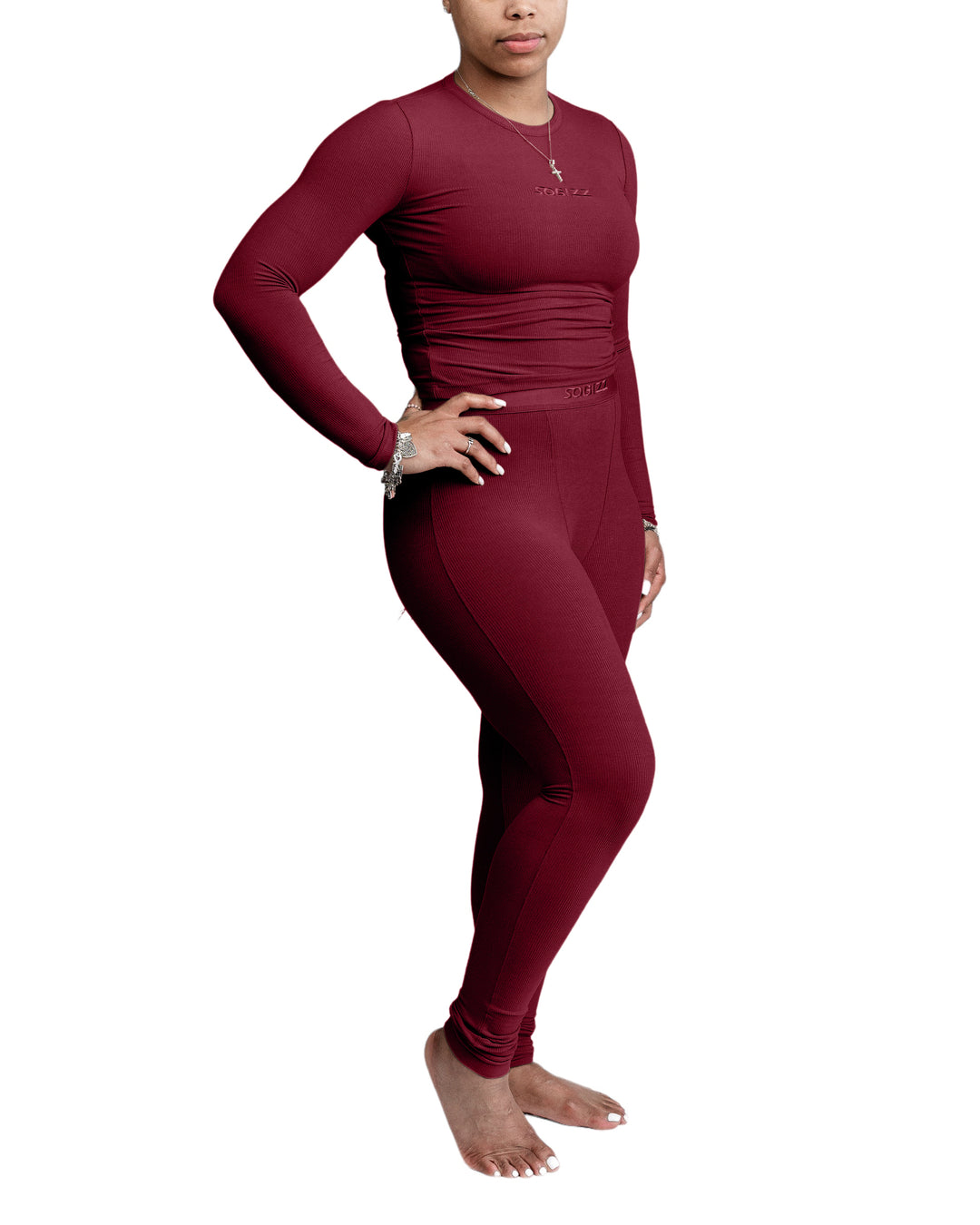 Women Essential L/S Shirt in Burgundy