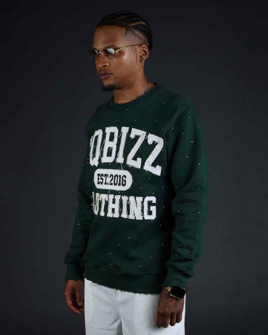 Stud Sweater in Darkgreen/White