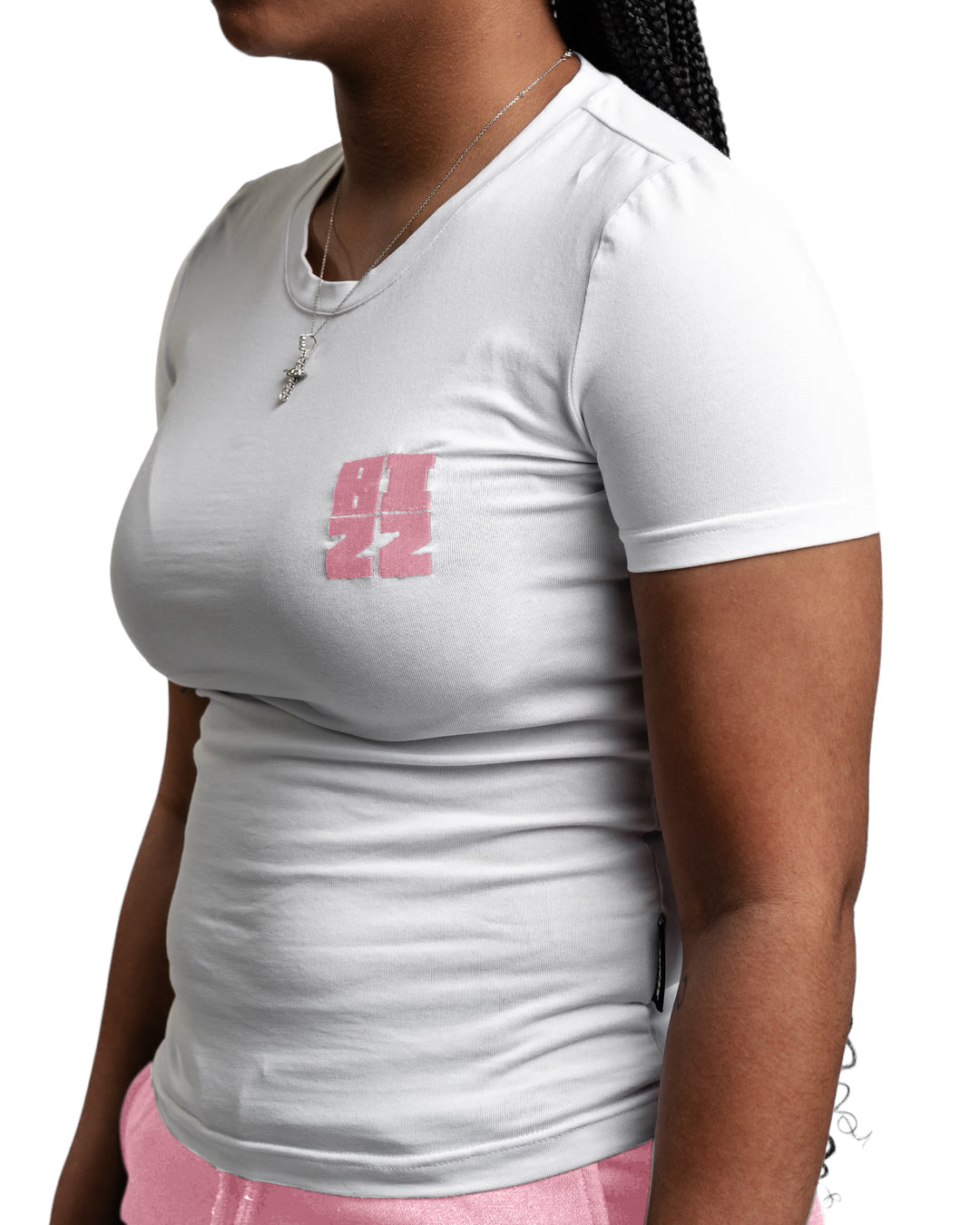 Women Bizz Tee in White/Pink
