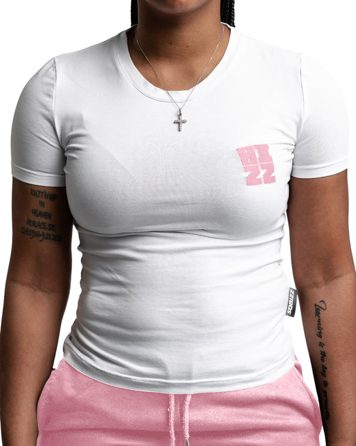 Women Bizz Tee in White/Pink