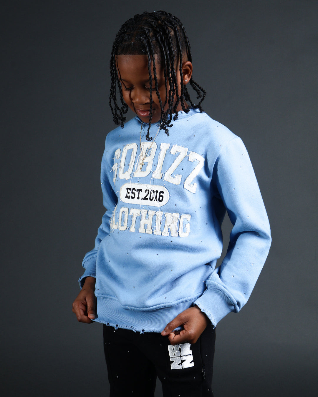 Kids Stud Sweater in Babyblue/White