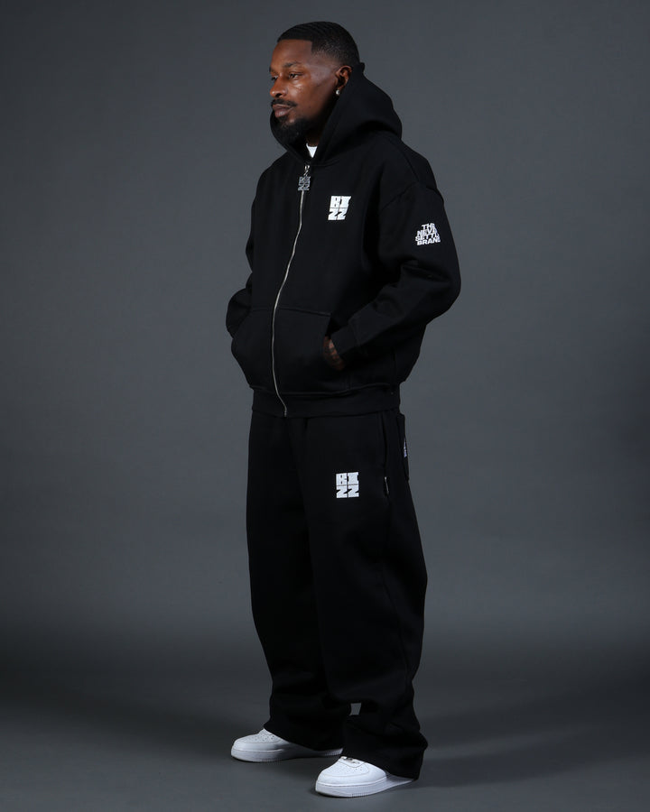 Bizz Zip Hoodie in Black/White