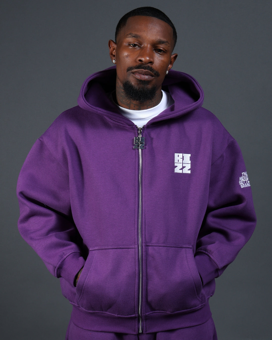 Bizz Zip Hoodie in Purple/White