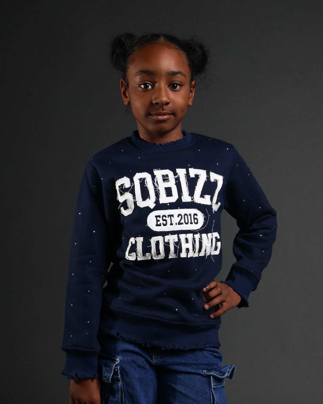 Kids Stud Sweater in Navy/White