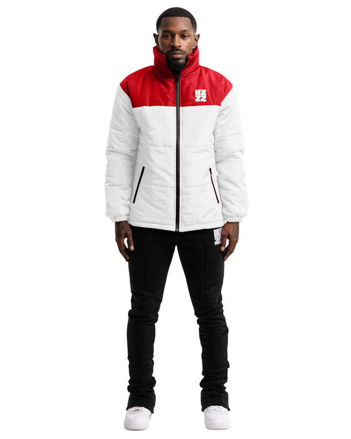 Club Puffer Jacket In White/Red