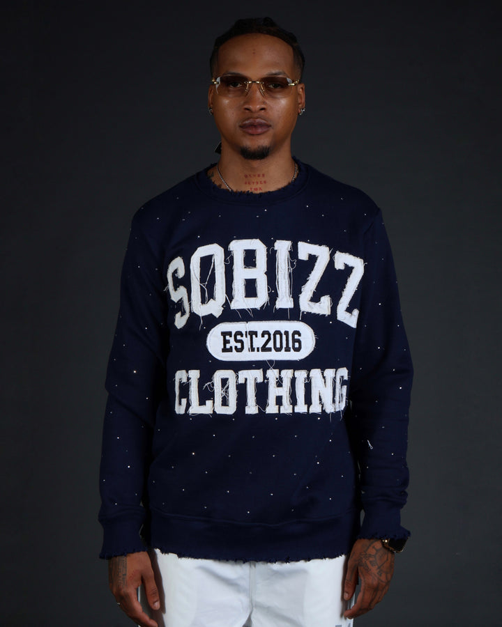 Stud Sweater in Navy/White