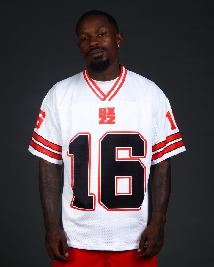 Retro Football Jersey in White/Red/Black
