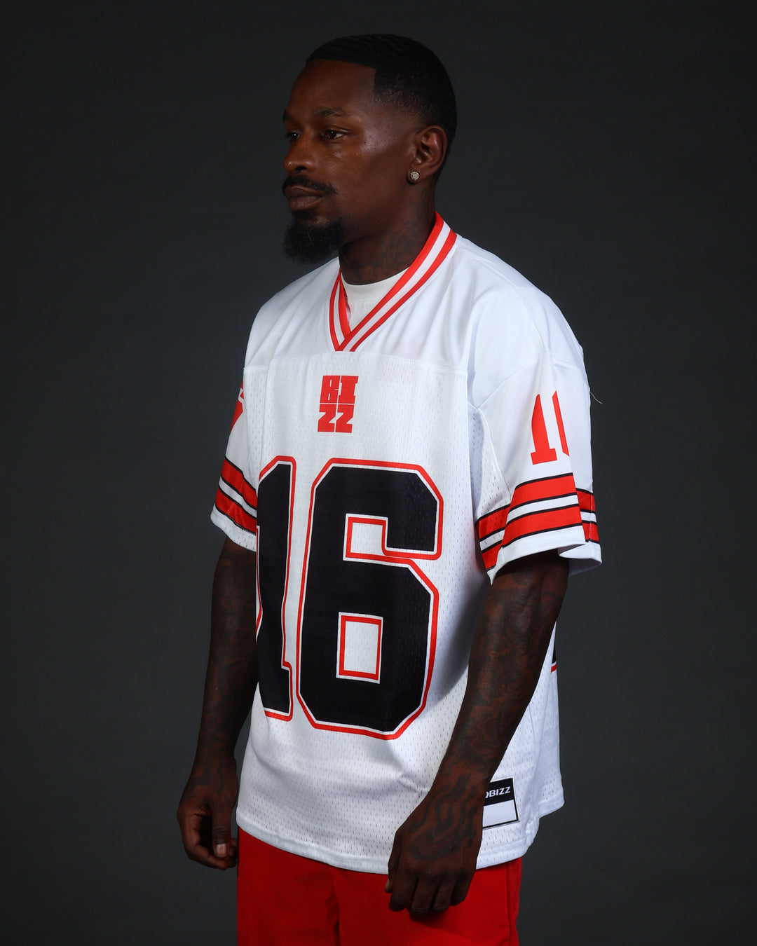 Retro Football Jersey in White/Red/Black