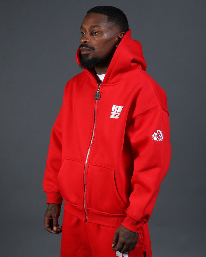 Bizz Zip Hoodie in Red/White