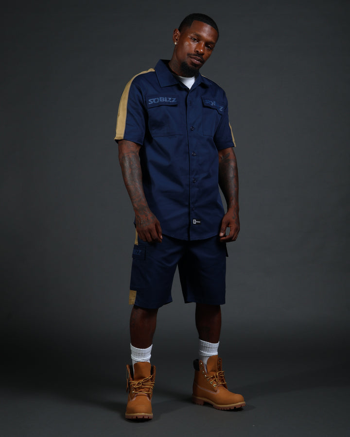 V2 Hussle Shirt in Navy/Khaki