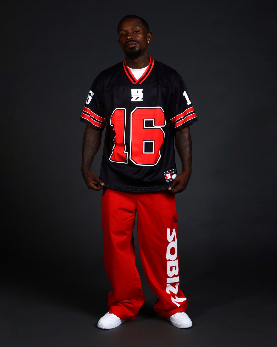Retro Football Jersey in Black/Red/White