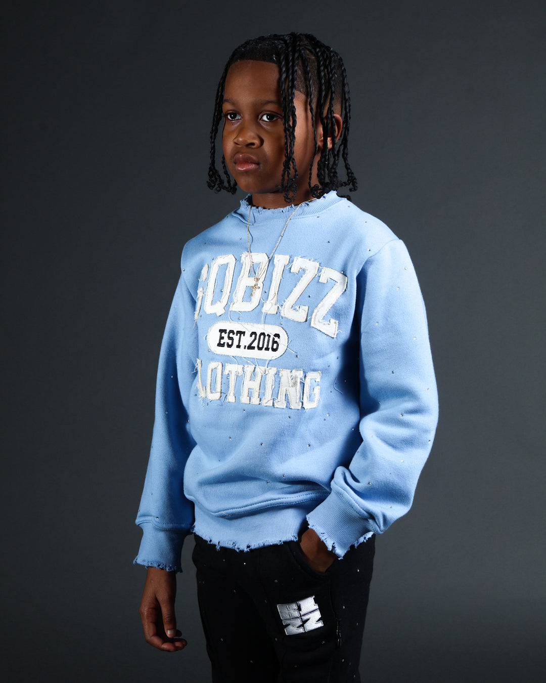 Kids Stud Sweater in Babyblue/White