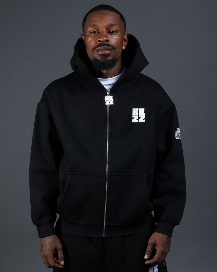 Bizz Zip Hoodie in Black/White