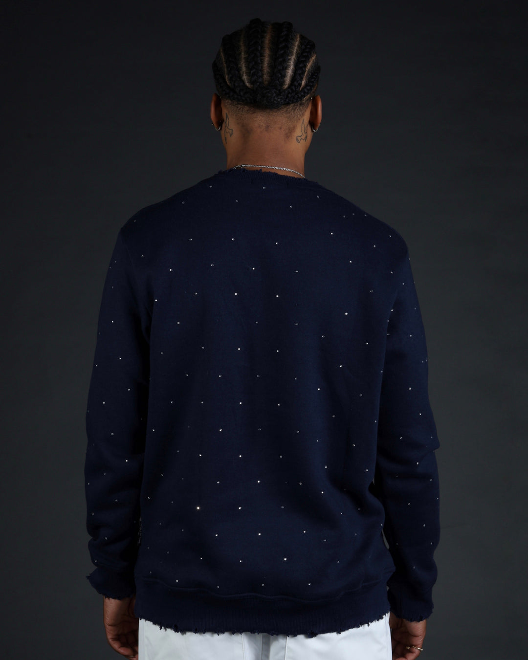 Stud Sweater in Navy/White