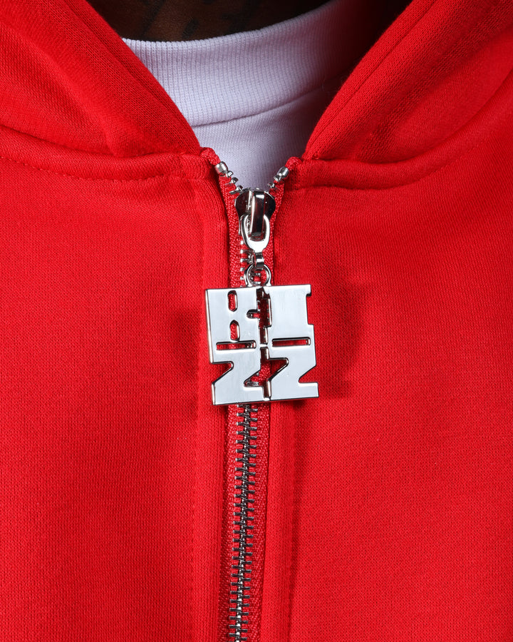 Bizz Zip Hoodie in Red/White