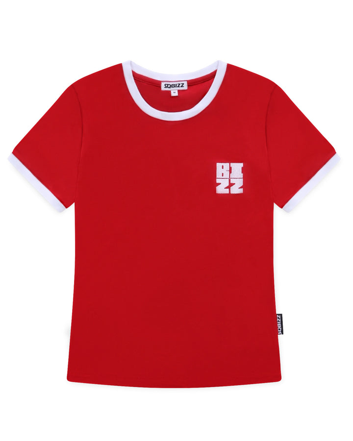 Women Ringer Tee in Red/White