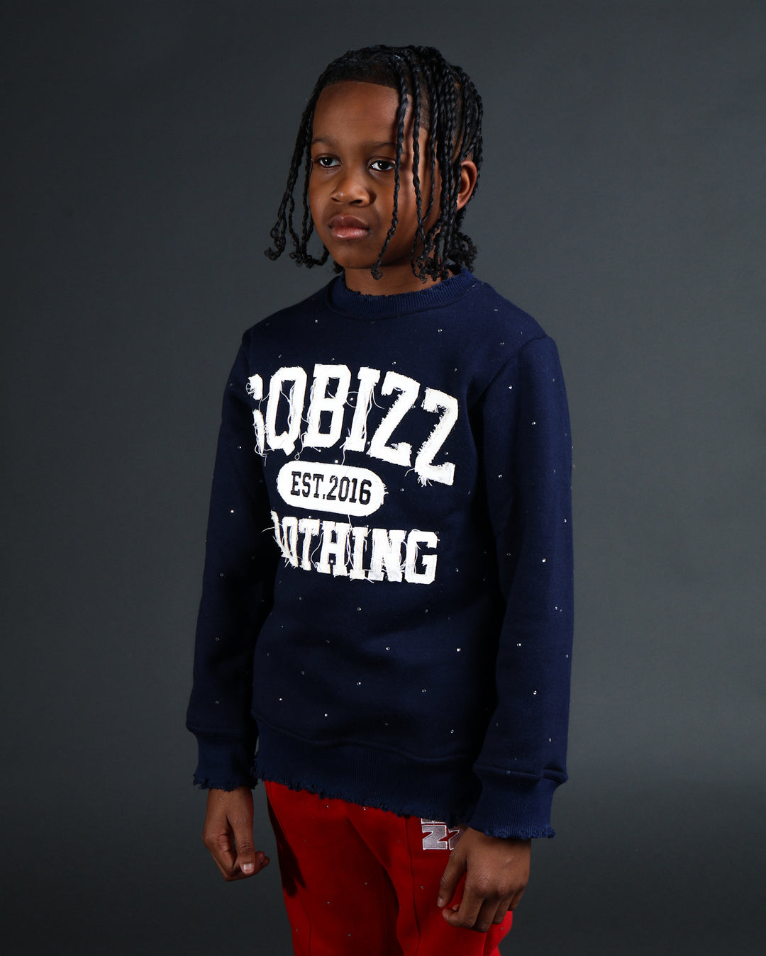 Kids Stud Sweater in Navy/White