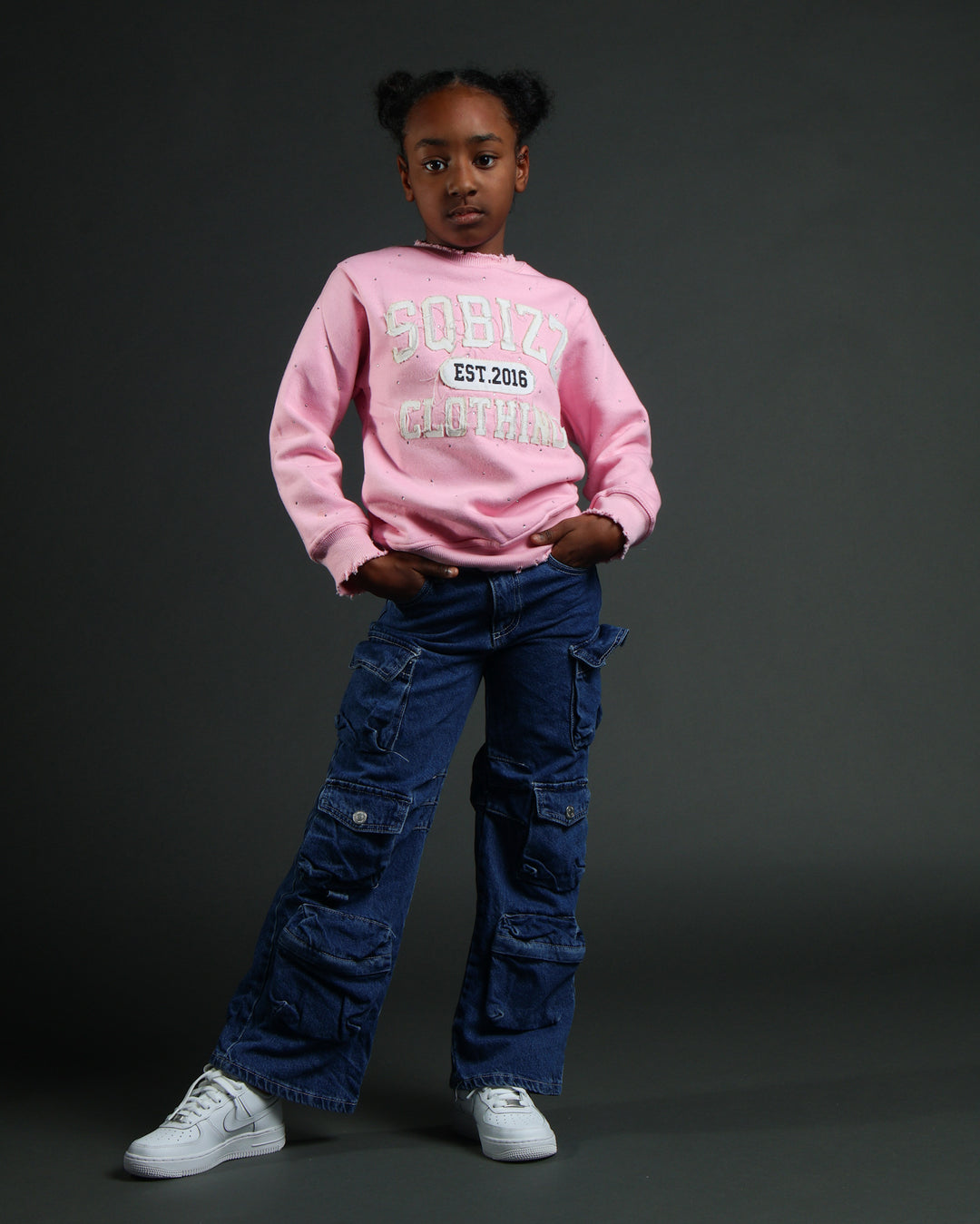 Kids Stud Sweater in Pink/White