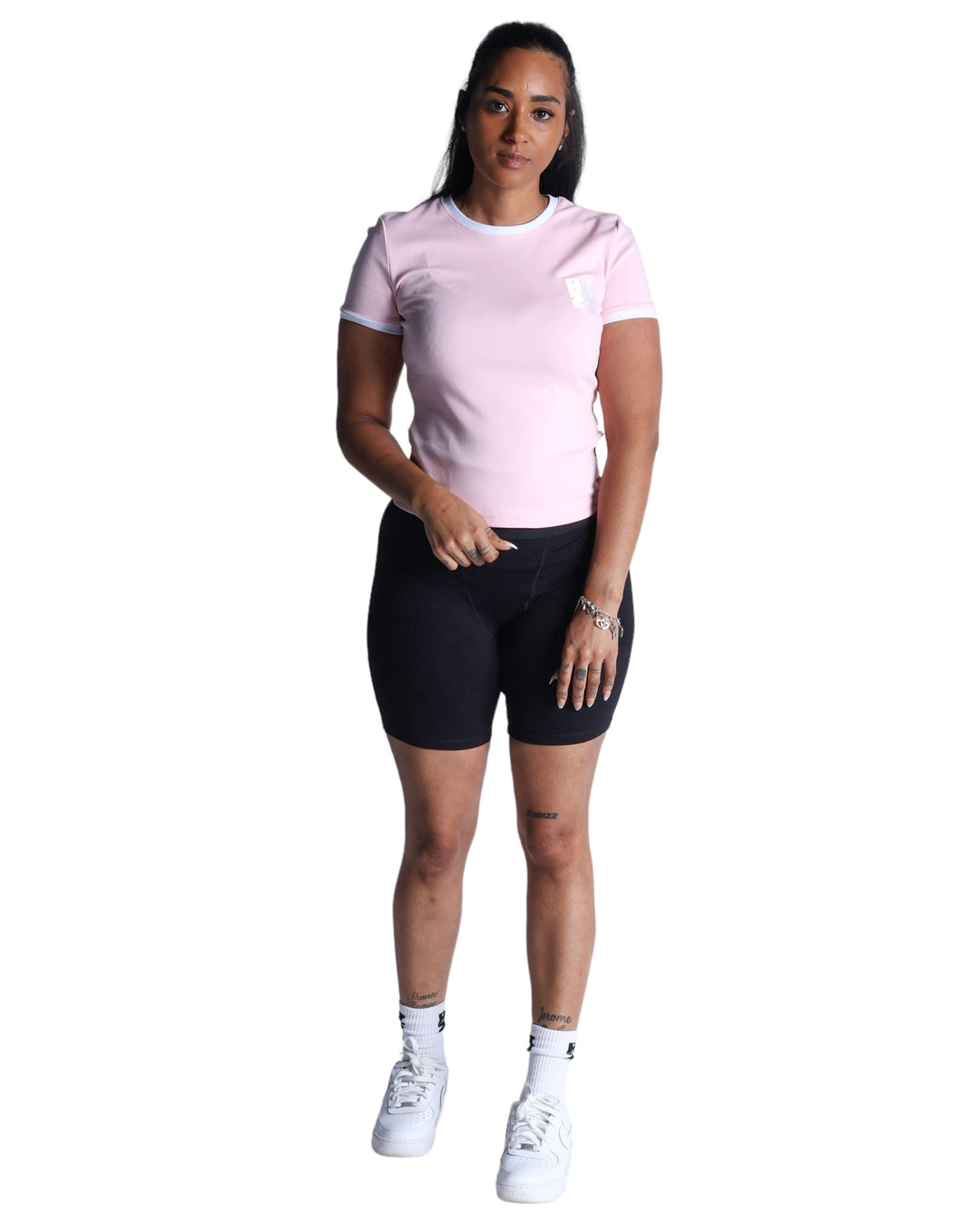 Women Ringer Tee in Pink/White