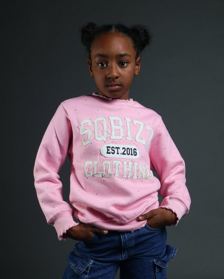 Kids Stud Sweater in Pink/White