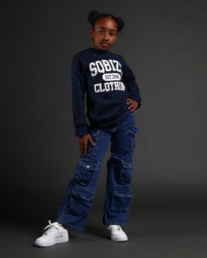 Kids Stud Sweater in Navy/White