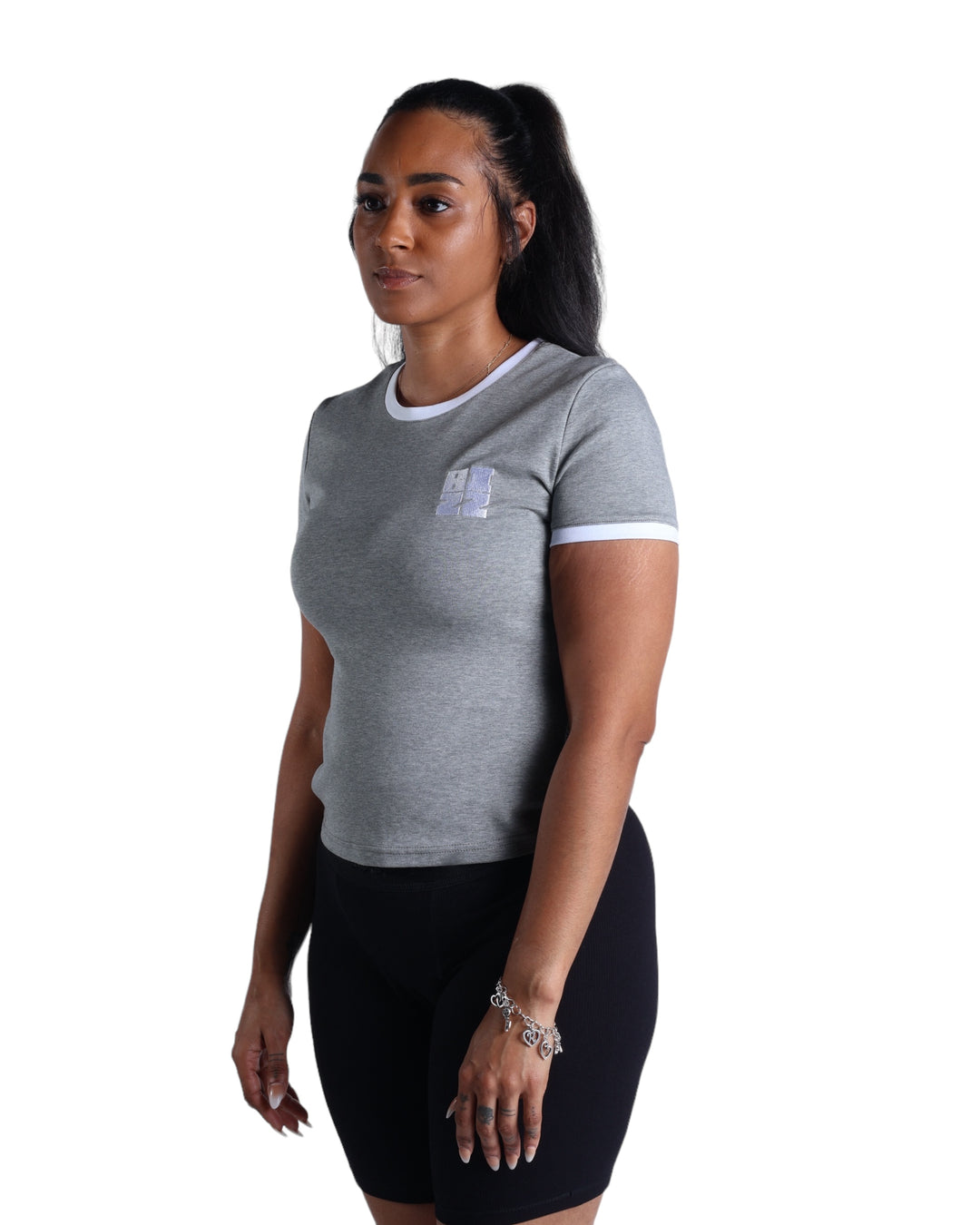 Women Ringer Tee in Grey/White