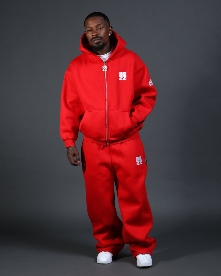 Bizz Zip Hoodie in Red/White