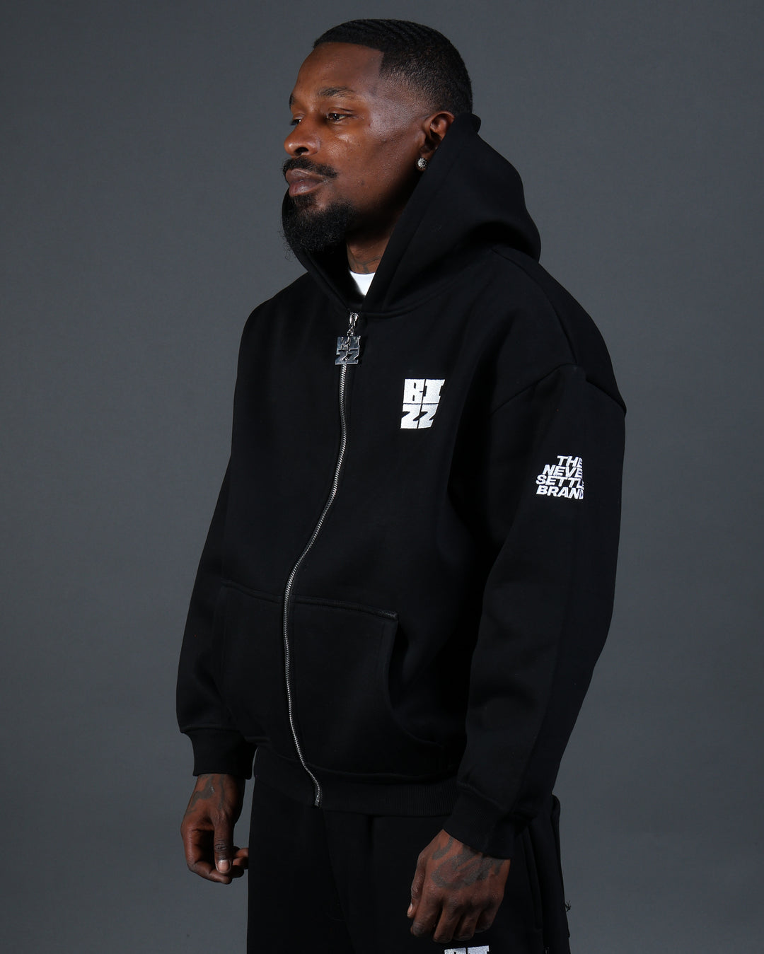 Bizz Zip Hoodie in Black/White