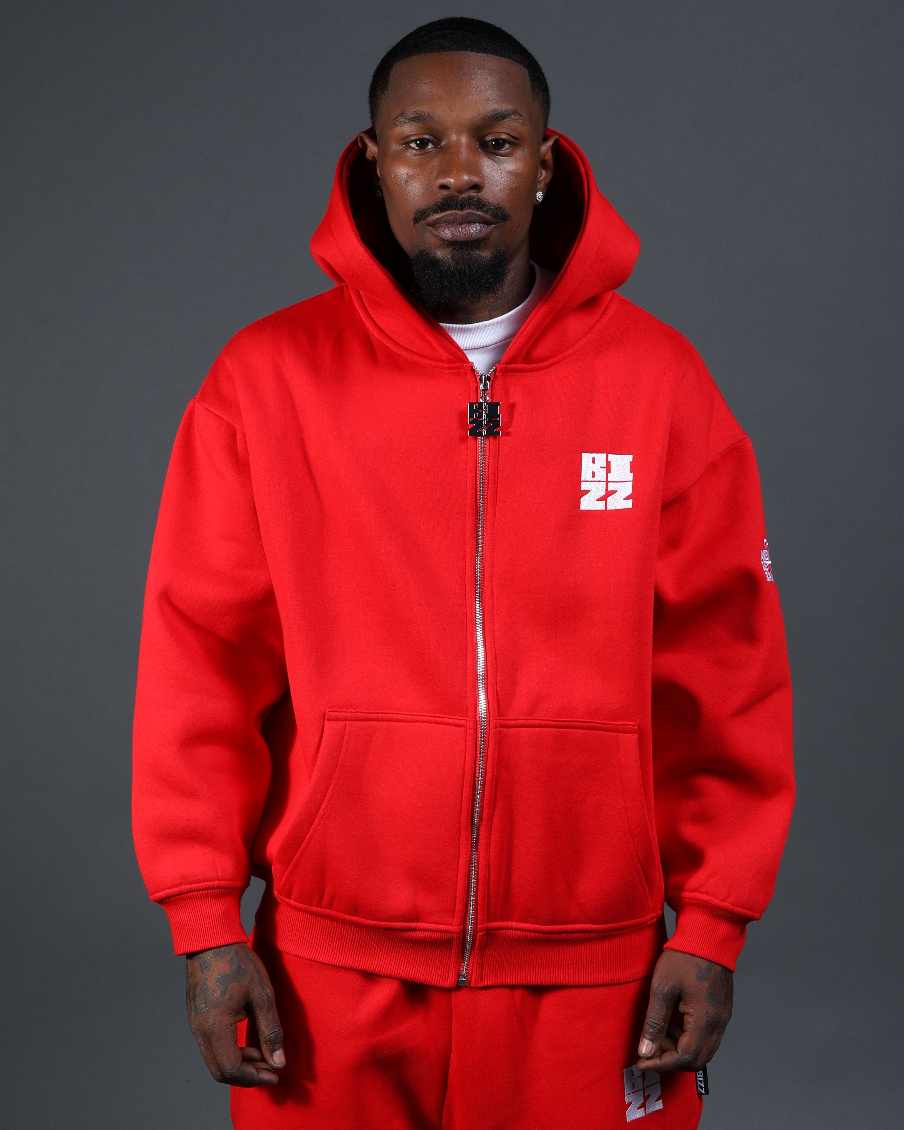 Bizz Zip Hoodie in Red/White – SQBIZZ Bizz Zip Hoodie in Red/White – SQBIZZ