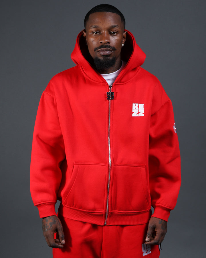 Bizz Zip Hoodie in Red/White